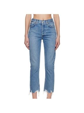 Agolde Riley Straight Leg High-Rise Cropped Raw-Hem Jeans